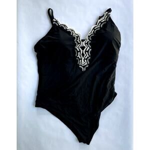FRESHWATER, PLUS SIZE 3X BLACK SWIMSUIT WITH CROCHET DETAIL